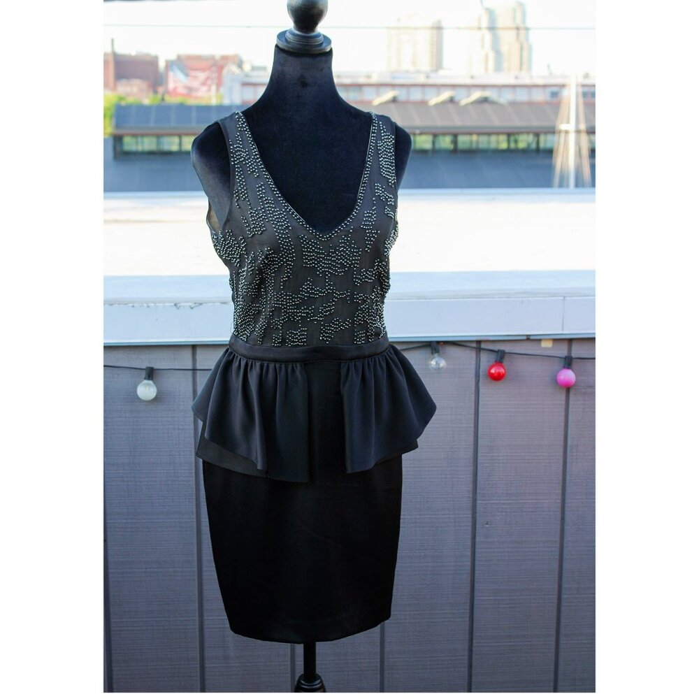 BEBE Beaded Peplum Sleeveless Mini Dress - Size S